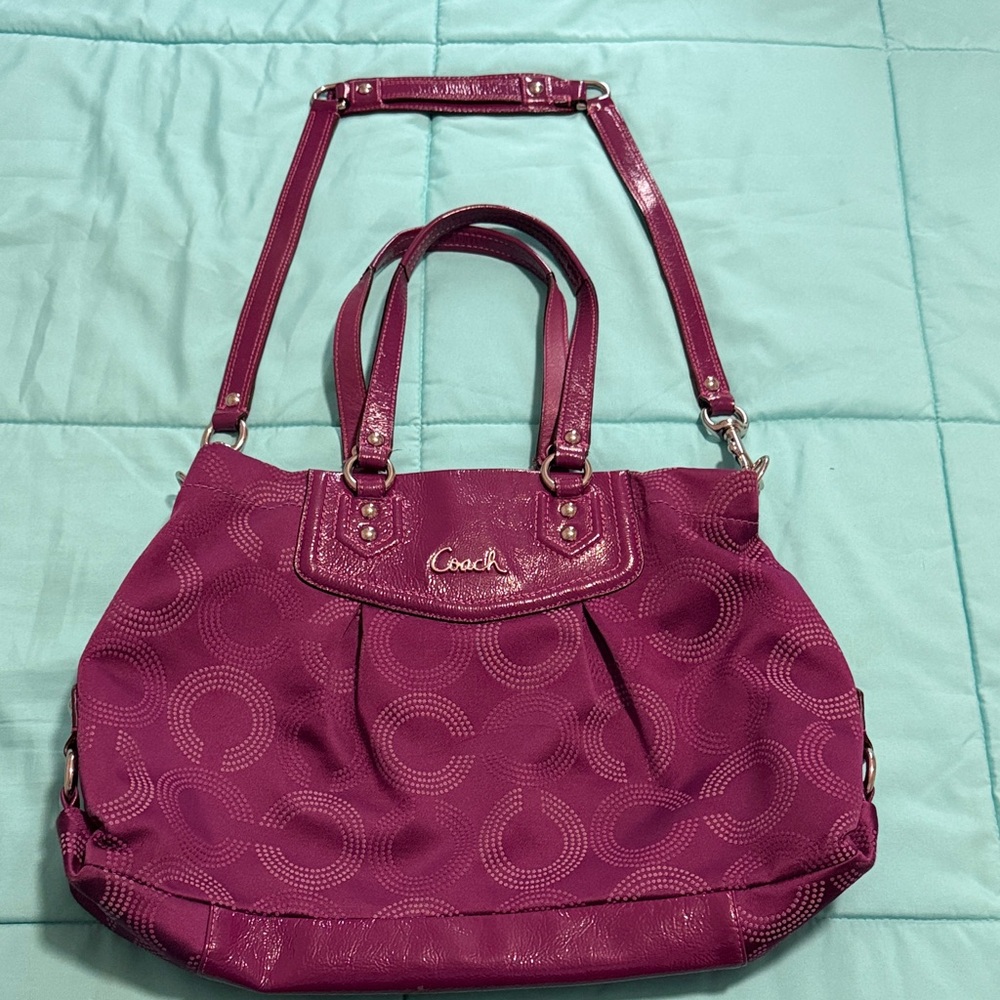 Coach Plum Circle-Pattern Tote with Shoulder Strap